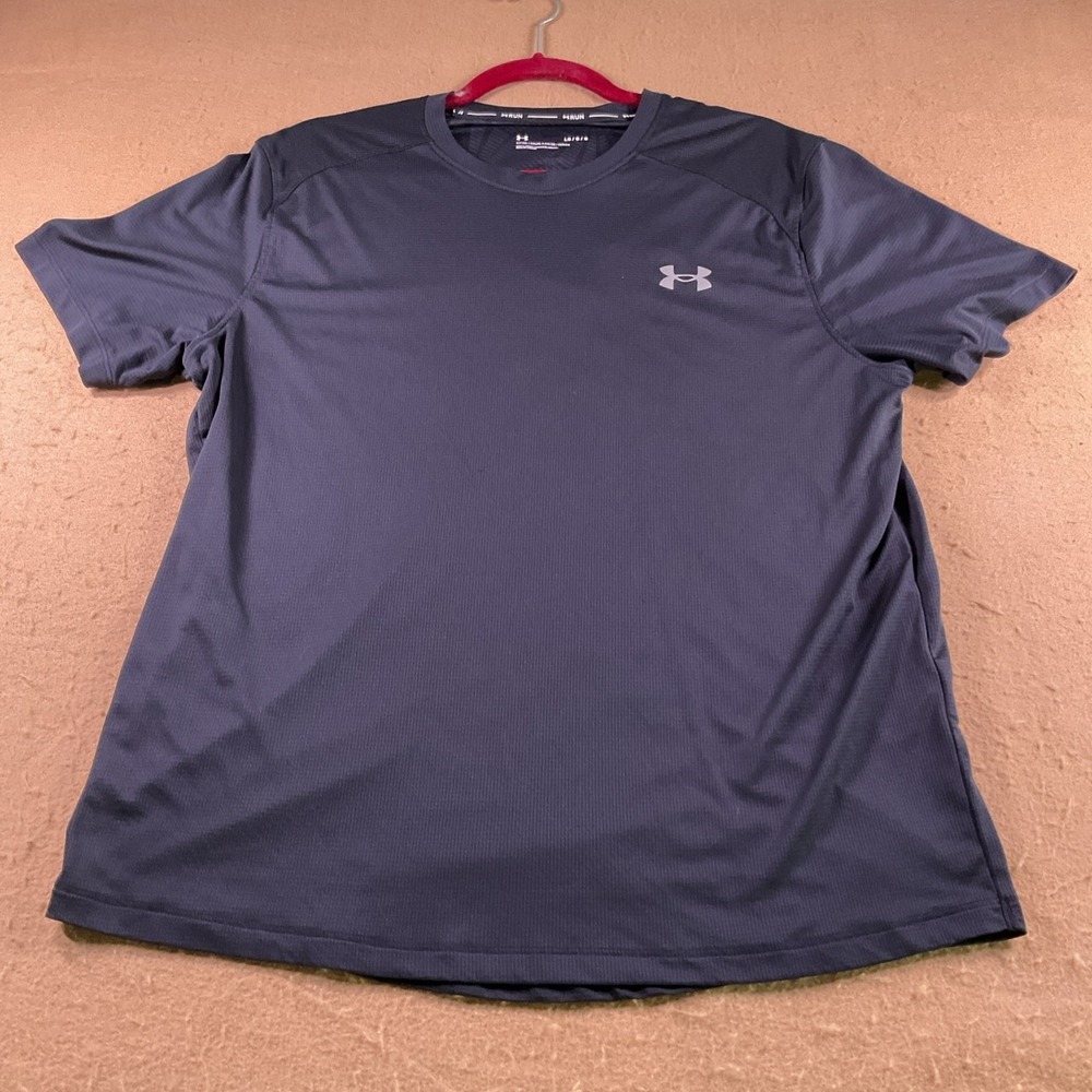Under Armour Run Mens Large Navy Blue Fitted Short Sleeve Training Shirt 1371123